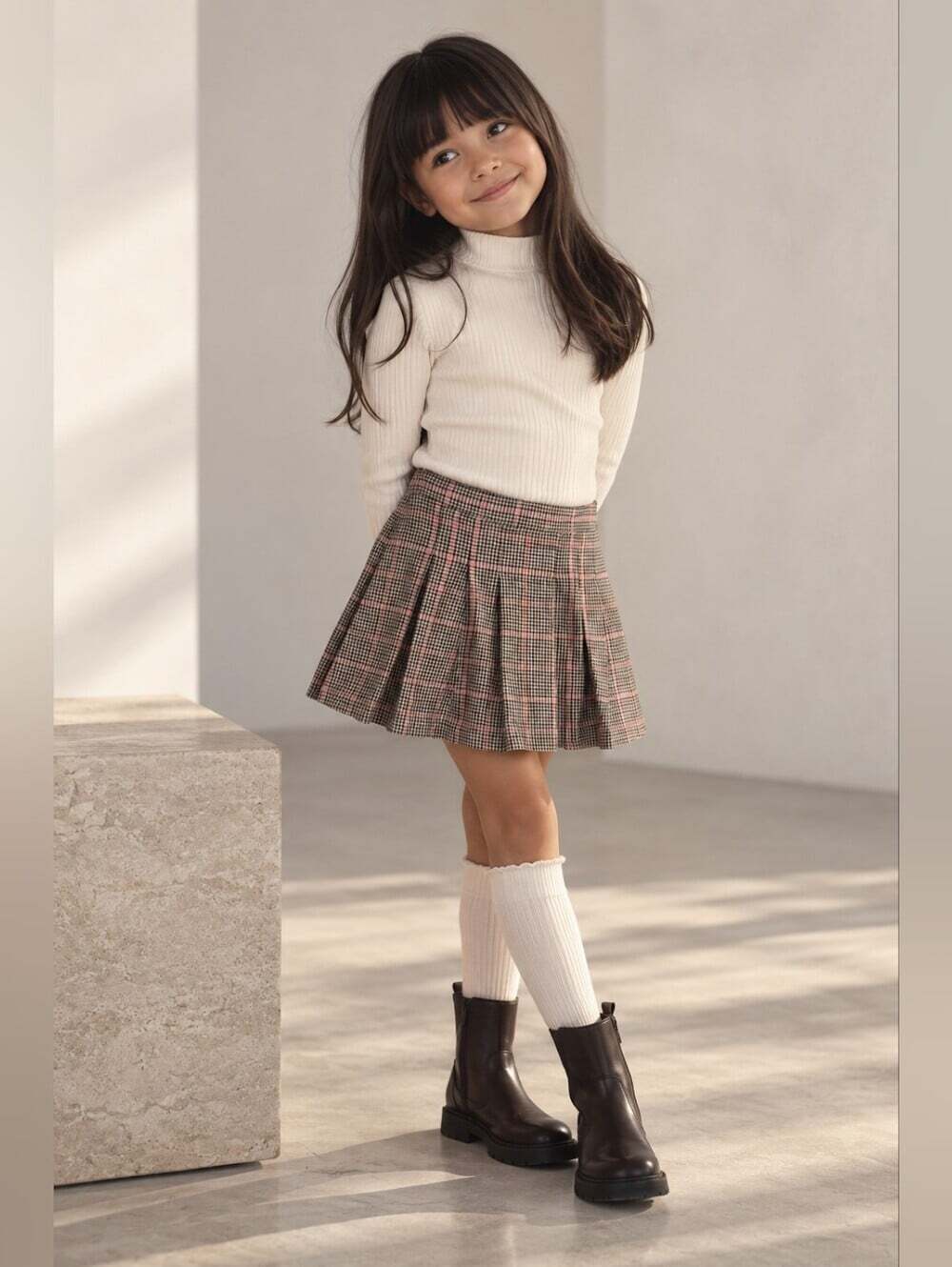 H&M Girls Plaid Pleated Skirt Size 6-7Y Preppy Academia 100% Cotton